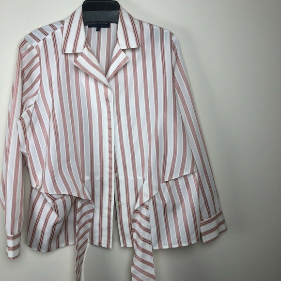 Striped Front Tie Button Up Shirt Pink White Sz 1X - Picture 6 of 7